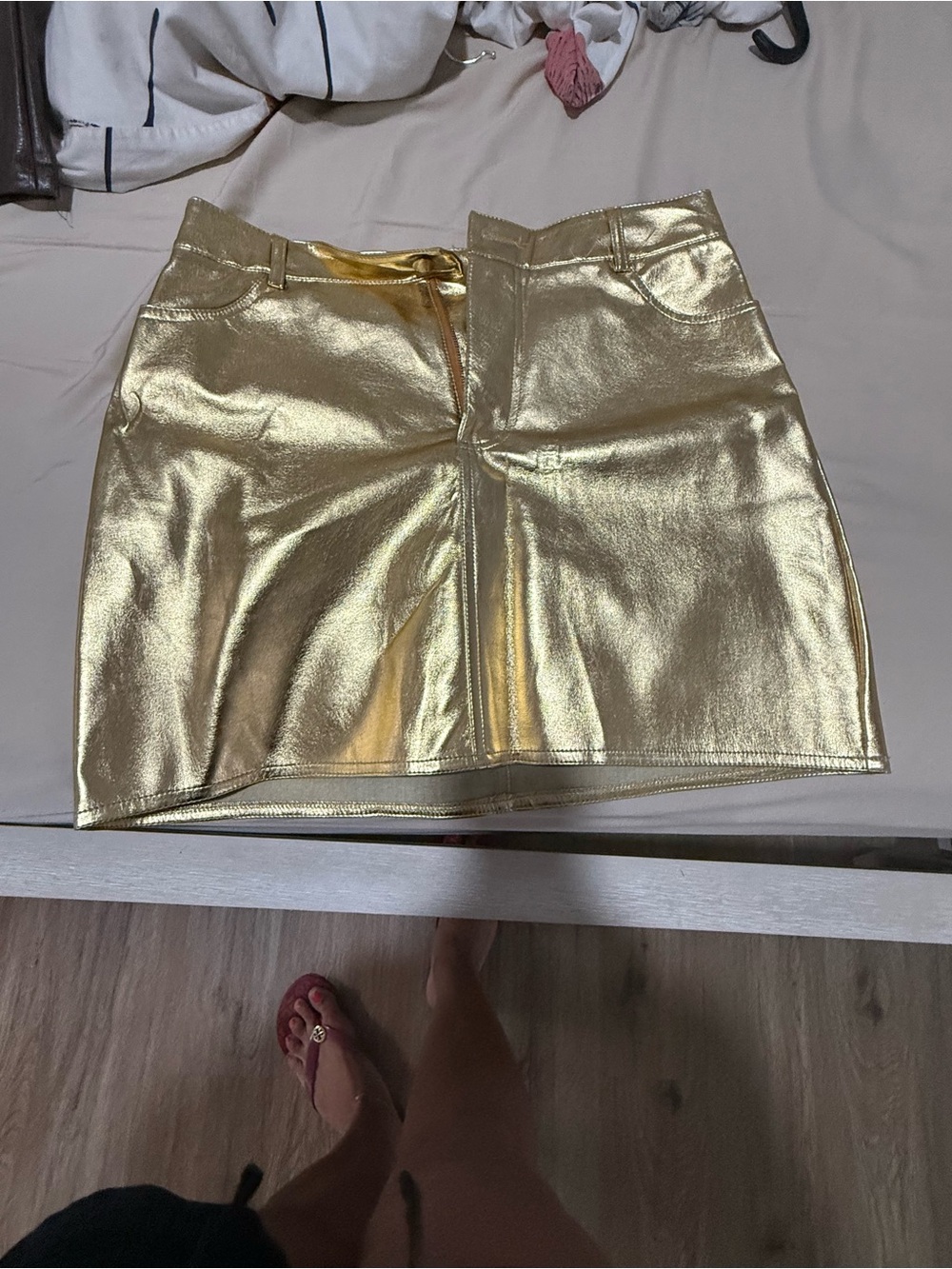Metallic Gold Mini Skirt - Shiny High-Rise Style